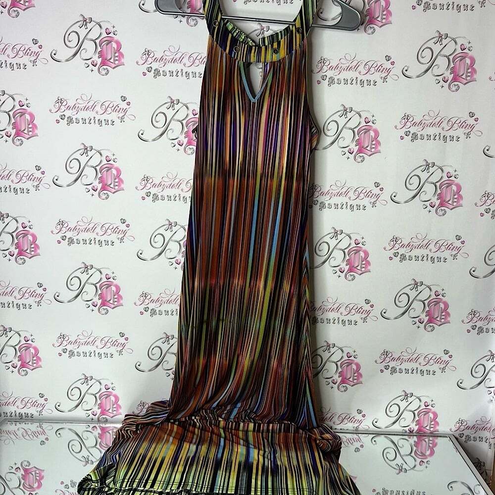Mlle Gabrielle dress long ombré color stripes detail neck Vibrant Striped
